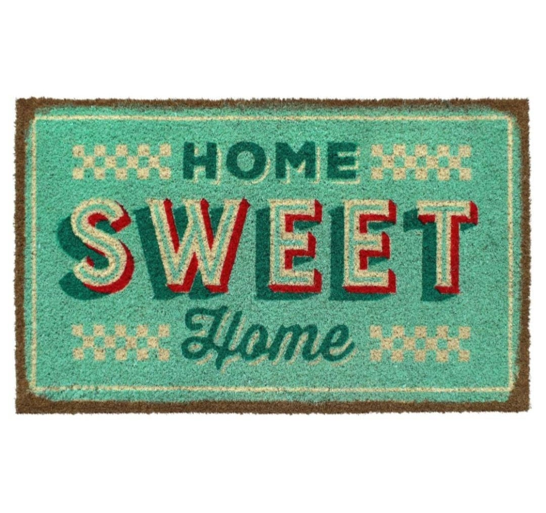 Green Retro Home Sweet Home Coir Doormat 18" x 30"