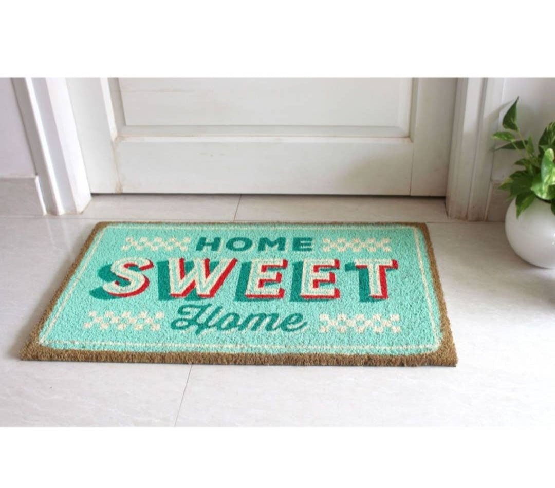 Green Retro Home Sweet Home Coir Doormat 18" x 30"
