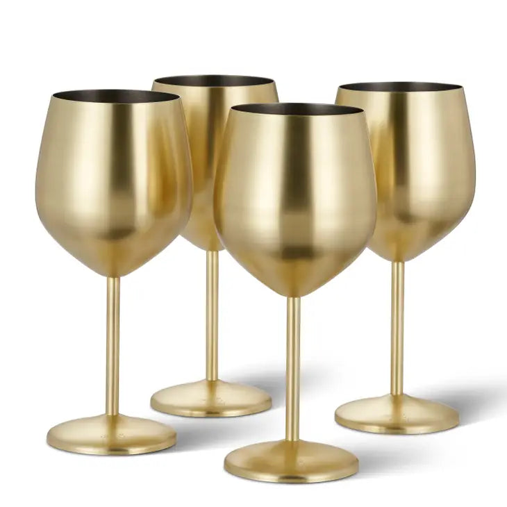 Set of 4 Matte Stainless Steel Wine Glasses 500 ml