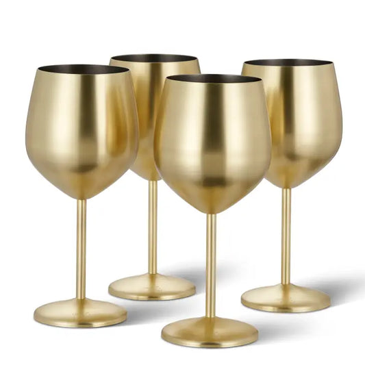 Set of 4 Matte Stainless Steel Wine Glasses 500 ml