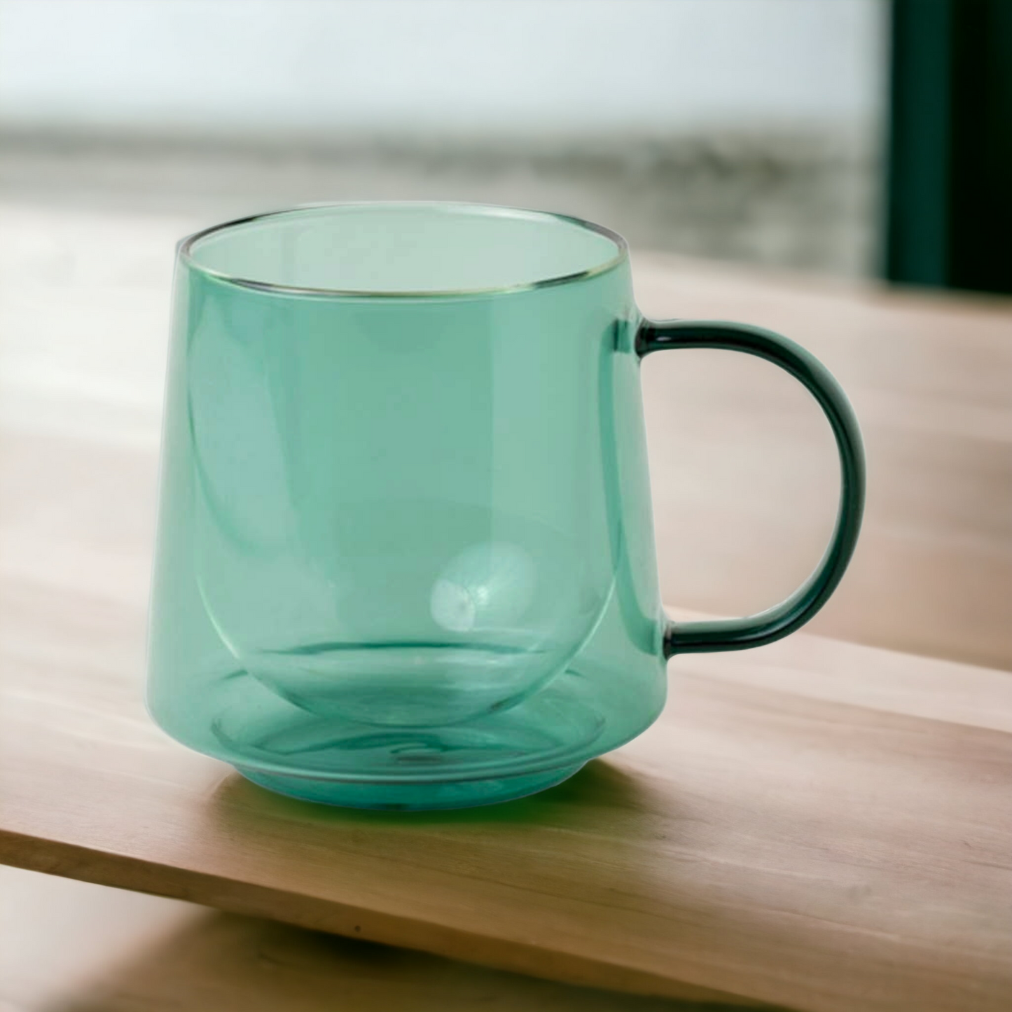 Double Walled Glass Coffee Mug 12 oz. - Teal