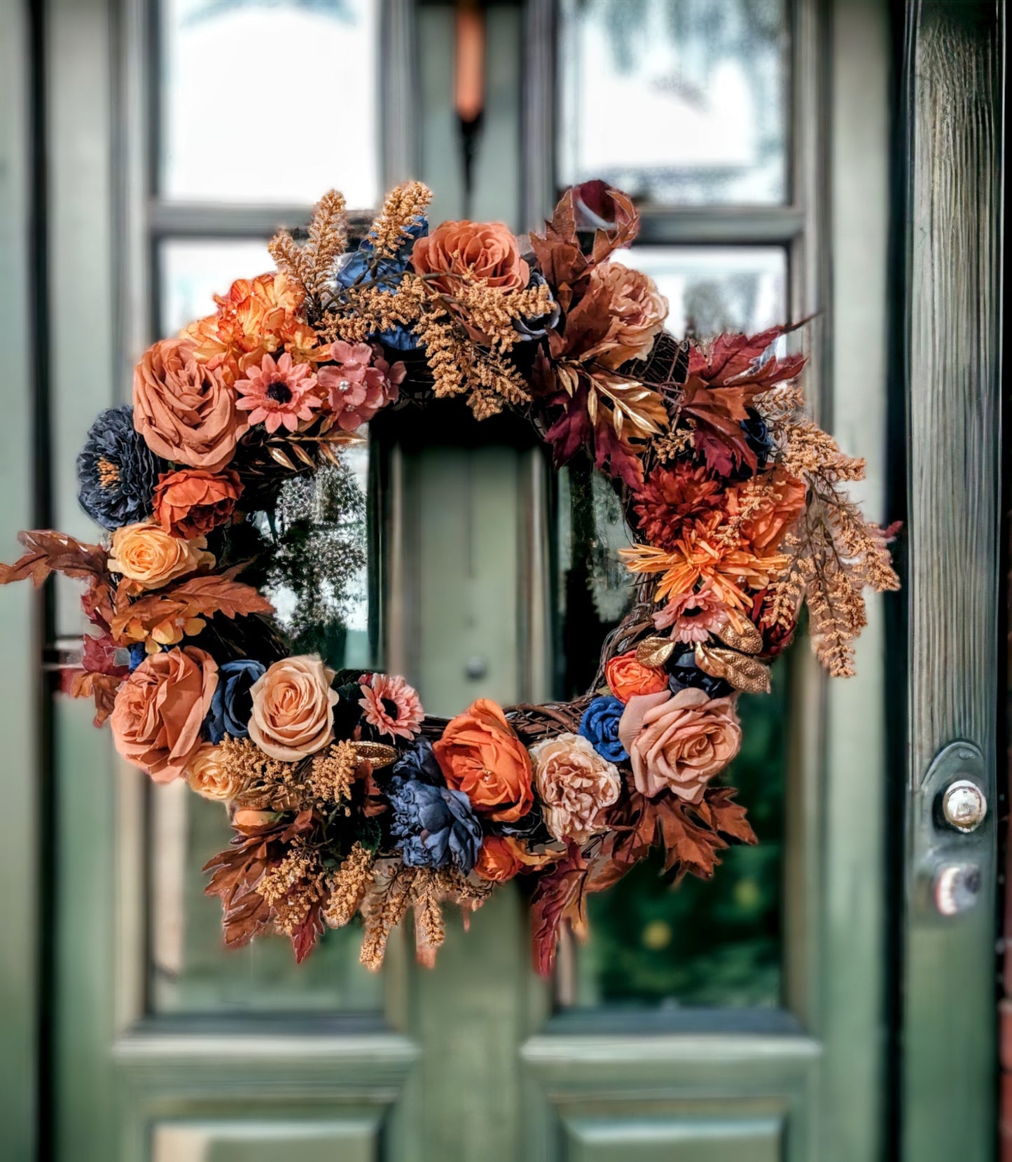 17" Blue Harvest Wreath w/Wreath Hanger