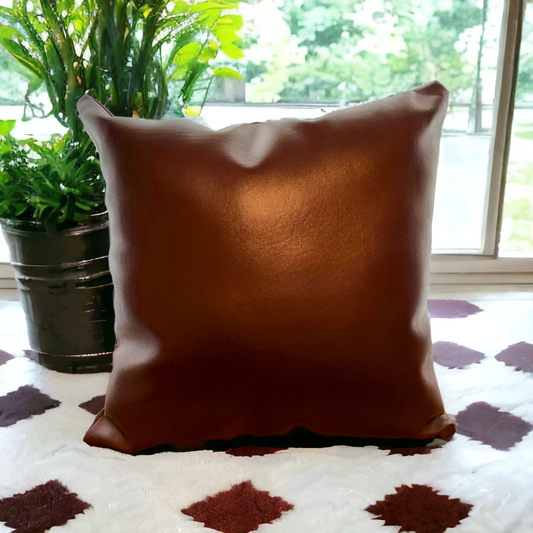 Set Of 2 Faux Brown Leather Throw Pillows