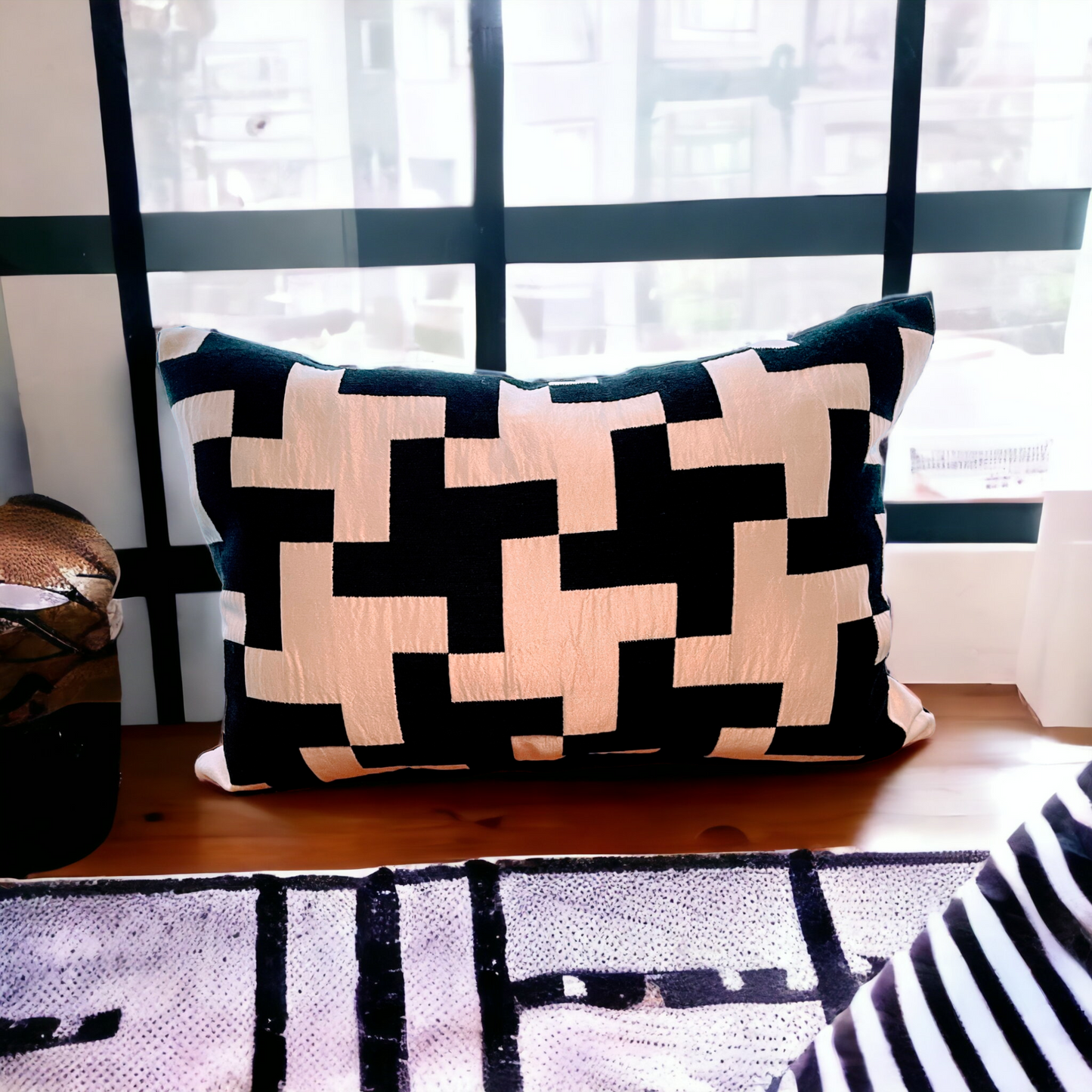 Set Of 2 White & Black Lumbar Throw Pillows