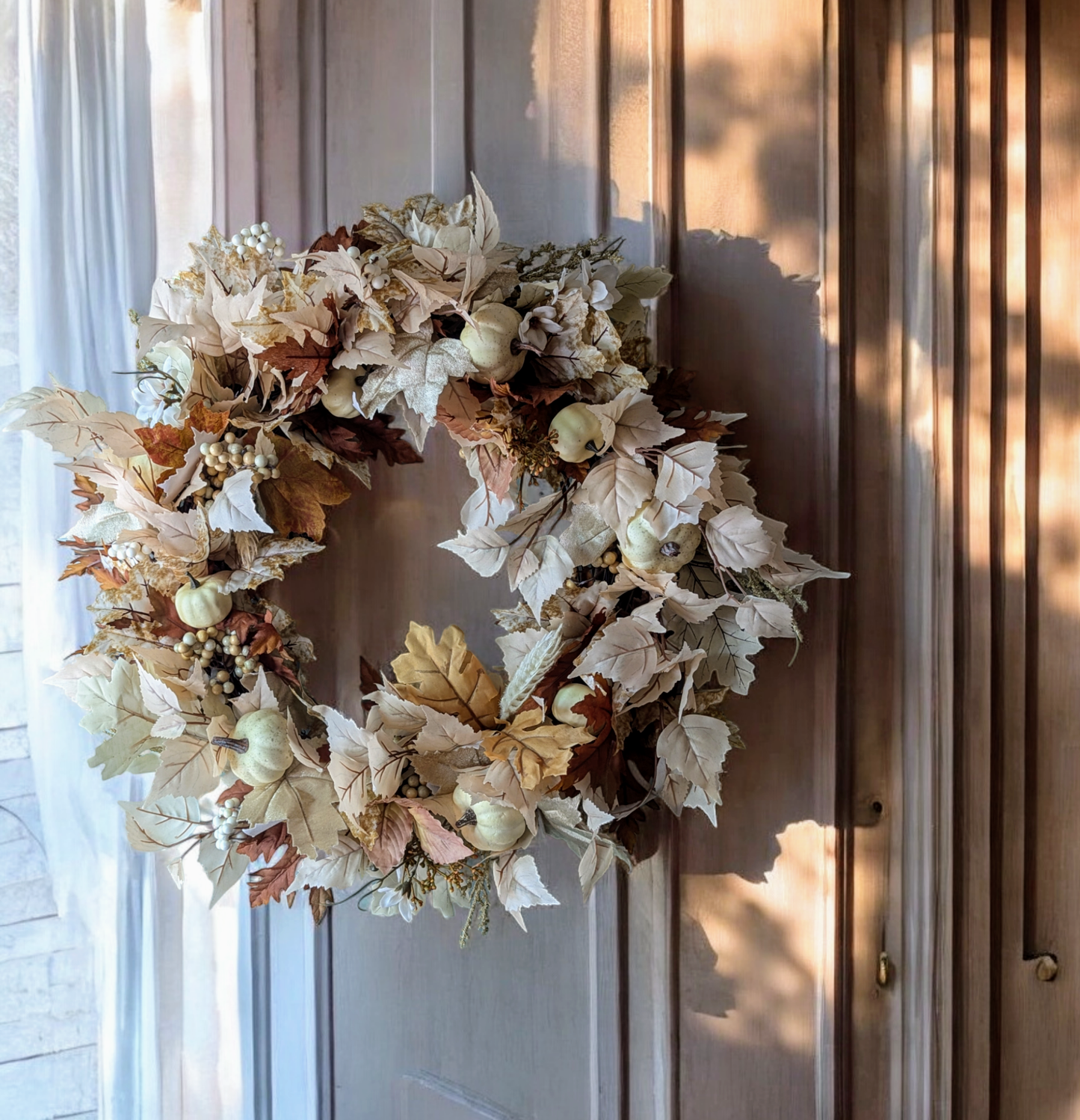 Cream & Brown Maple Pumpkin Wreath