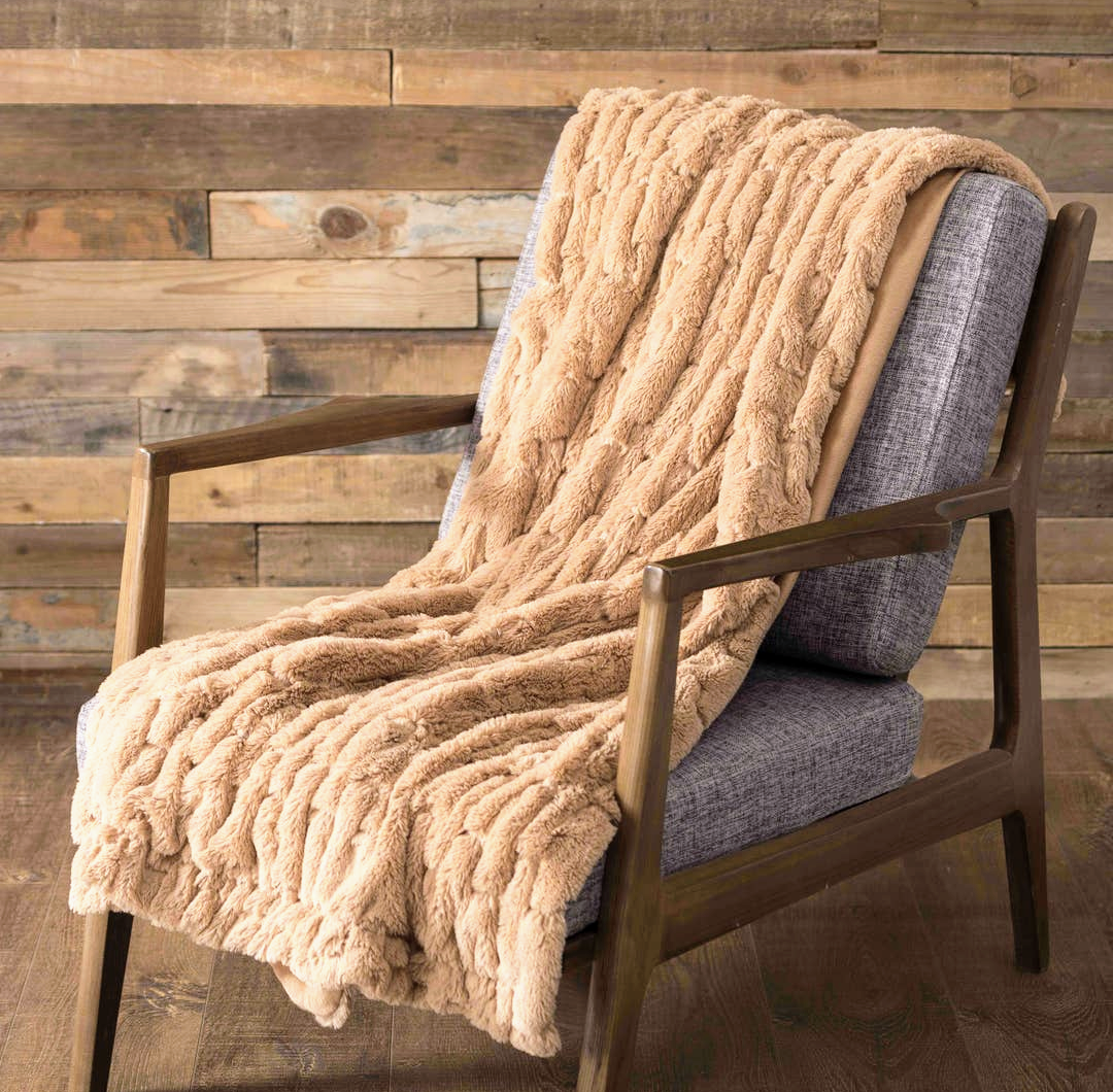 Faux Fur Throw - Camel 50" x 60"