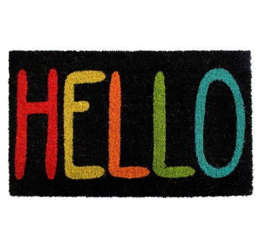 Black Tufted Colorful HELLO Doormat 18" x 30"